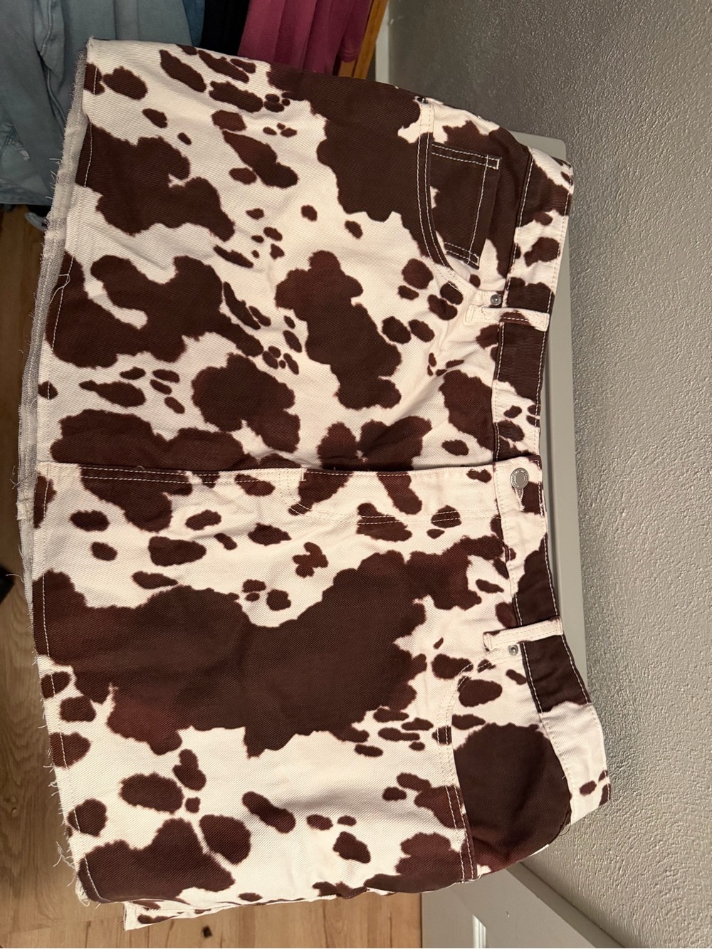 No Boundaries Brown and White Cow Print Mini Skirt